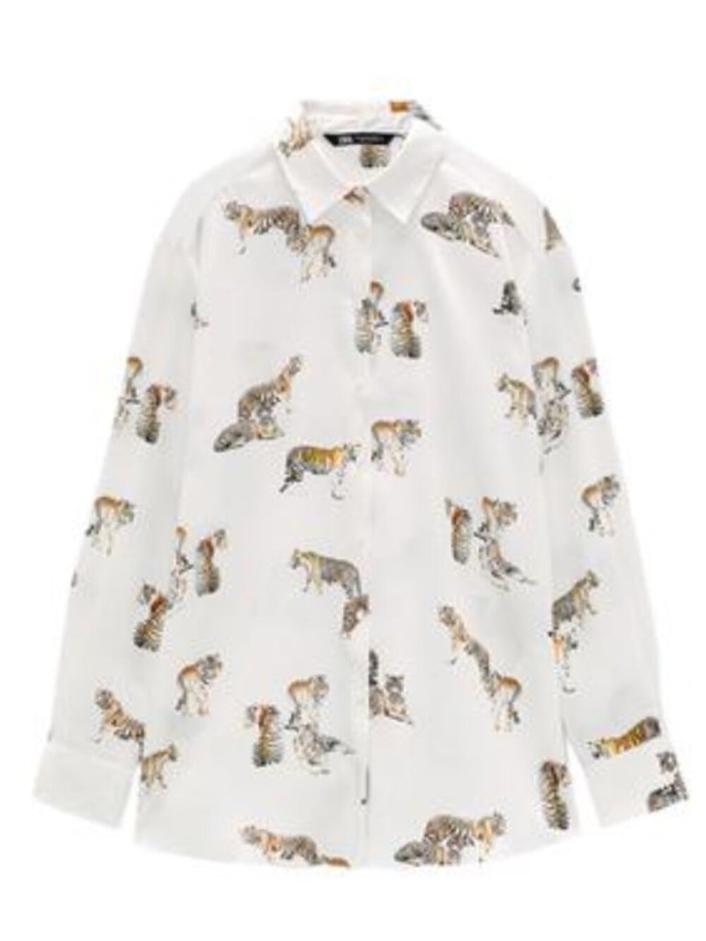ZARA Tiger print white satin blouse / S